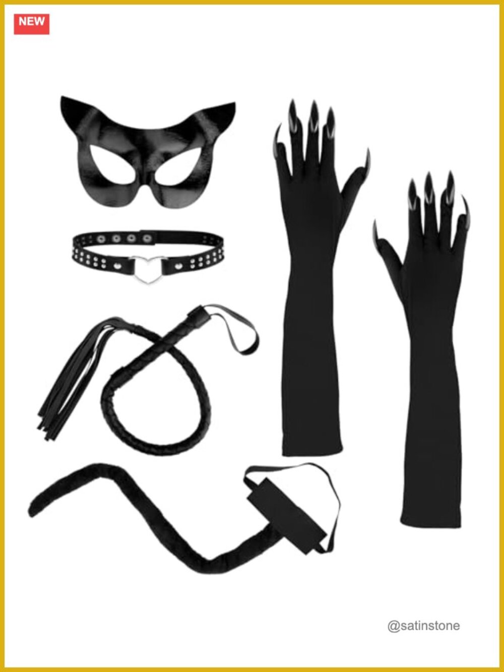 Cat Costume Accessory Set Plush Tail Claw Gloves Mask Cosplay Halloween